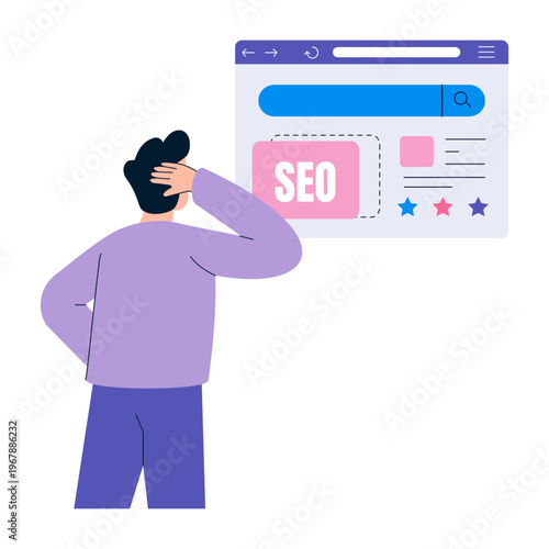 A flat style illustration depicting seo performance