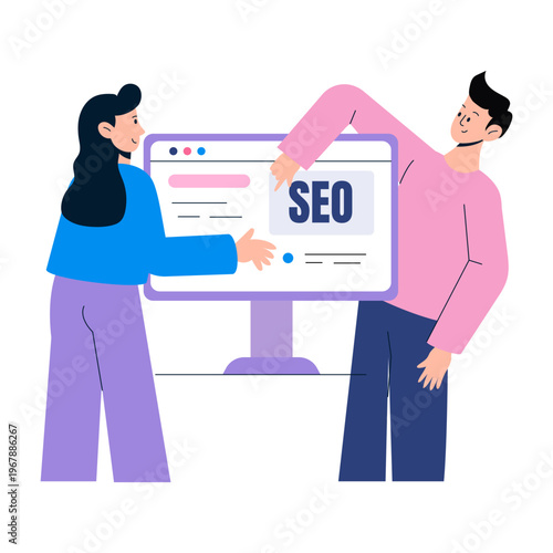 Flat style illustration representing seo team