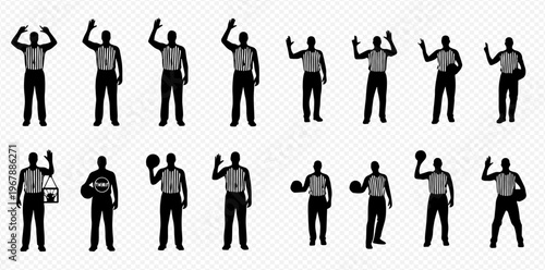 Set of basketball referee signals silhouette vector illustration.