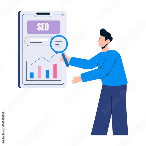 A flat style illustration showing mobile seo