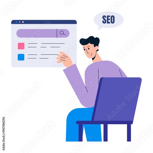 A flat style illustration depicting seo expert