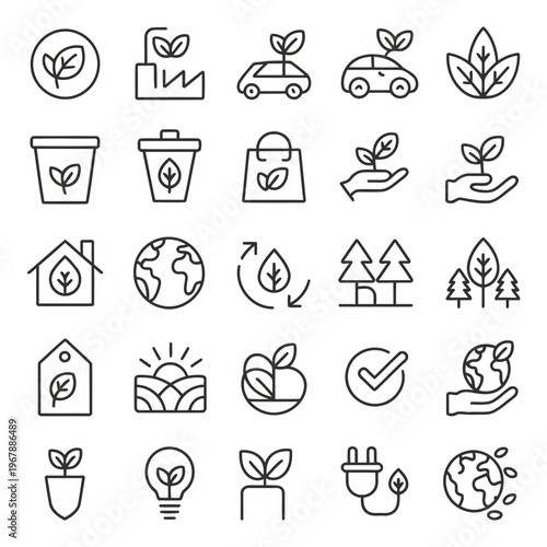 Eco-friendly line icons set for environmental and sustainable concepts