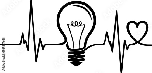 lightbulb integrated with a heartbeat line  silhouette Vector illustration