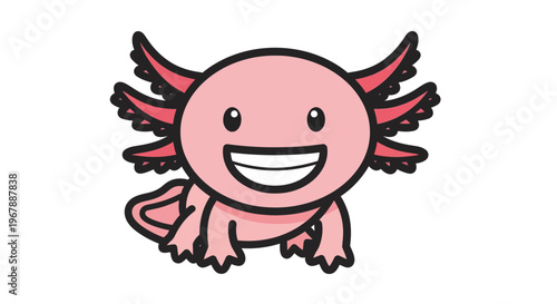 Cute Pink Axolotl Cartoon Character Smiling