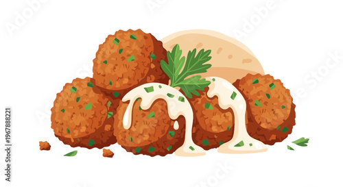 Delicious Falafel Balls with Tahini Sauce and Parsley Garnish
