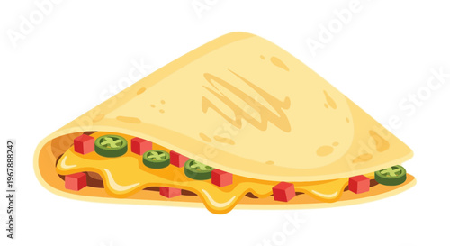 Delicious Mexican Quesadilla with Melted Cheese, Jalapenos, and Tomatoes