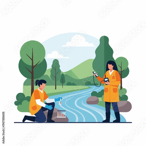 Water Quality Testing - Scientists Analyzing River Water Samples.
