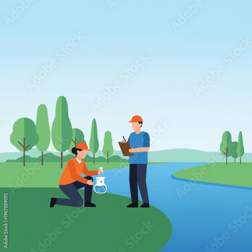 Water Quality Testing by Researchers Near River.