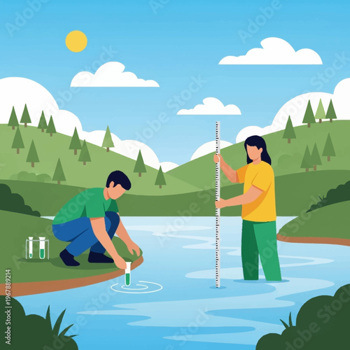 Water Quality Testing - Scientists Analyzing River Water.