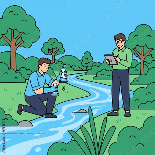 Water Quality Testing - Scientists Analyzing River Water Samples.