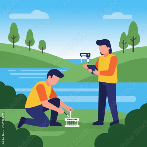 Scientists Analyzing Water Quality Near a Lake.