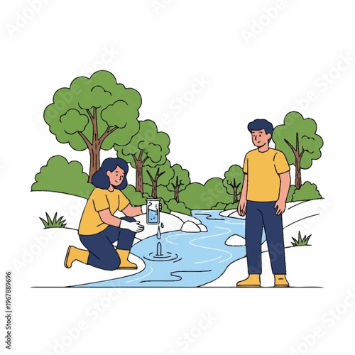 Water Quality Testing - Two People Collecting Water Samples.