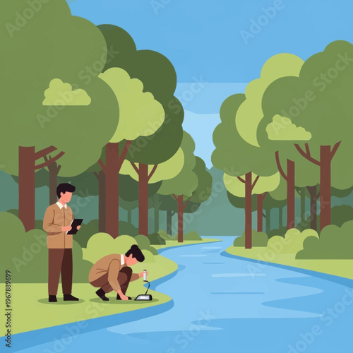 Scientists Analyzing Water Quality in Forest Stream.