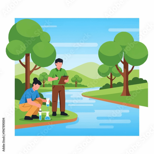 Water Quality Testing - Scientists Analyzing River Water Samples.