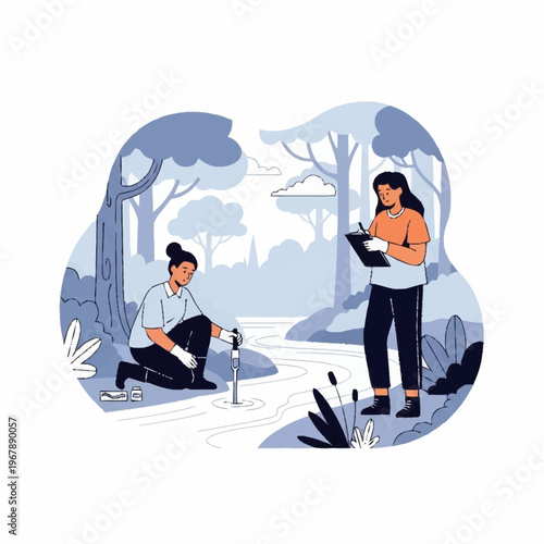 Scientists Conducting Water Quality Testing in a Stream.