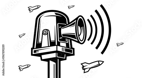 Black and white illustration megaphone loudspeaker.