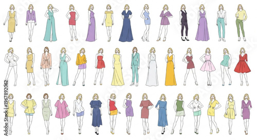 Fashion Figure Templates Vector Professional Body Pose Static Dynamic Croquis Illustration Set