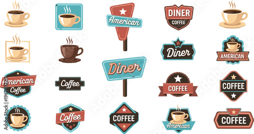 Coffee Roastery Badge Collection Featuring Vintage Roasting Machine, Fire Roast Elements, Beans and Artisan Cafe Emblems Retro Vector Illustration Set