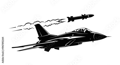 Fighter Jet Launching Missile in Flight.