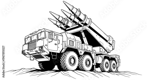 Large military truck with missiles mounted.