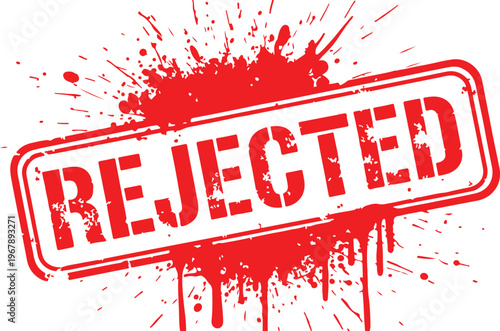 Red rejected stamp with splattered paint effect on white background