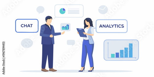 Business professionals discussing data analytics and communication strategies
