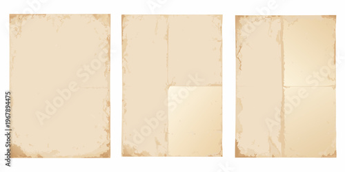 Three aged rectangular paper panels with subtle texture and color variations