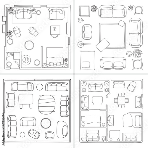 Black and white line of household and tools isolated on white background line household tools