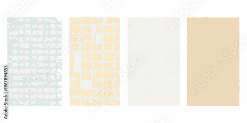 Four rectangular swatches with varying textures and pastel colors