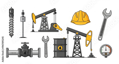 Oil Industry Equipment and Tools Illustration.