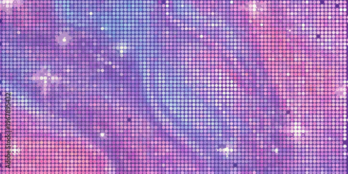 Abstract background of shimmering purple and pink dots resembling starlight