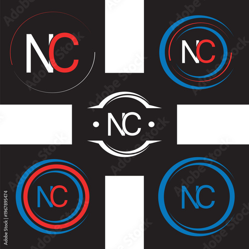 NC letter logo design in five style. NC flat and simple style letter logo set in one artboard. NC minimalist and classic logo