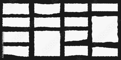 Collection of torn paper scraps against a dark black background