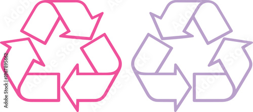 Pink and Purple Recycle Symbols. Two Outline Vector Icons for Sustainability and Eco-Friendly Design. Reusable and Environmental Conservation Graphics.