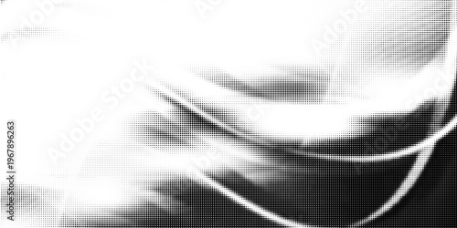 Abstract Black and White Halftone Wave Pattern Background, Modern Minimalist Dotted Gradient Texture for Graphic Design, Vector Illustration Backdrop with Dynamic Fluid Shapes.