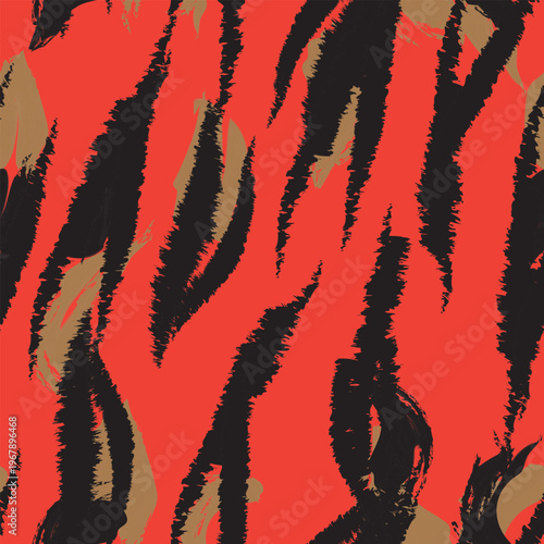 Animal Print Fashion Red And Black Brush Stroke Pattern For Textile Design Bold And Striking Homeware Decor Modern Artistic Style Fabric