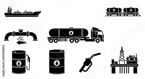 Oil Industry Icons - Transportation, Storage, and Extraction.