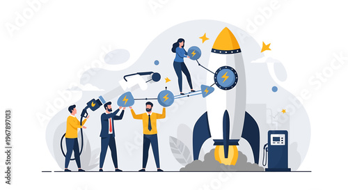 Teamwork and Collaboration for Successful Rocket Launch.