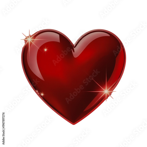 A vibrant red heart shape with a glossy finish and subtle highlight isolated on transparent background
