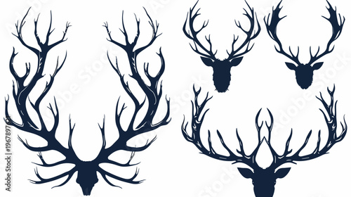 Navy stylized deer head with antlers illustration against a white backdrop
