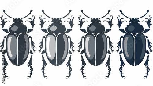 Four beetle illustrations in varying shades of grey on a white background