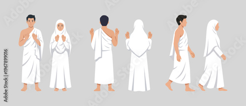 Muslim Pilgrims Wearing Ihram Clothing for Hajj and Umrah Rituals