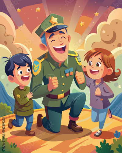 Service Member Embracing Child Spouse Armed Forces Day Illustration