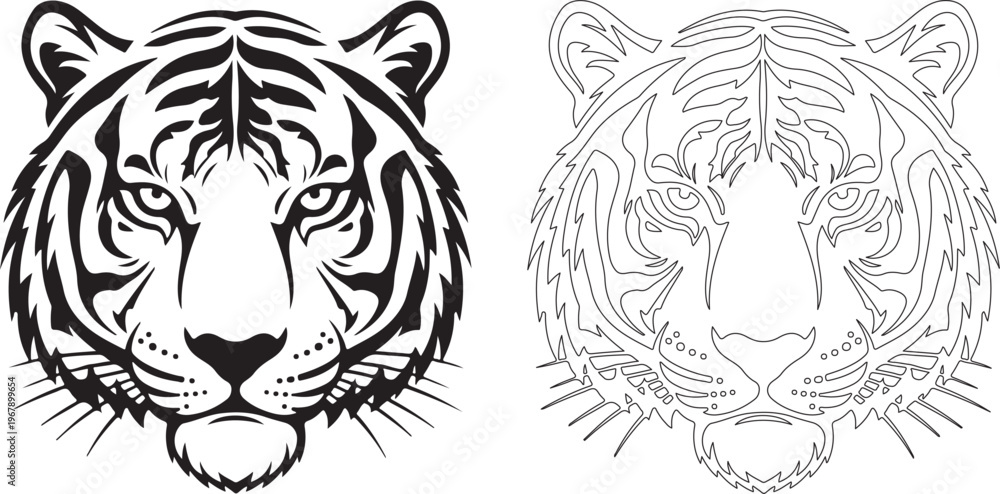 Fototapeta premium Striking tiger head silhouette detailed graphic design isolated on transparent background for versatile use