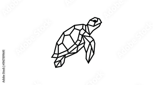 Geometric Sea Turtle Vector Swimming | Minimalist Ocean Polygon Icon for Conservation and Travel