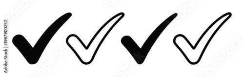 Four Check Marks: Two Solid Black, Two Outline, Isolated on White