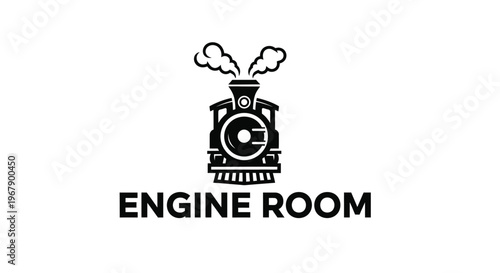 Engine Room logo featuring a classic steam train illustration, black and white design.