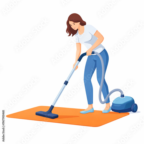 Woman vacuum cleaning home housework daily routine