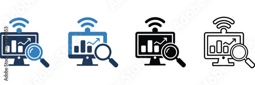 process monitoring icon set in multiple styles illustrating workflow tracking, system monitoring, analytics dashboard and operational performance for web and app design