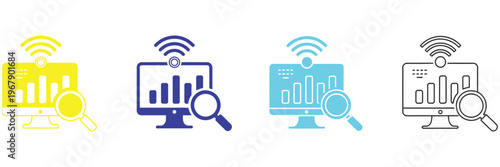 process monitoring icon set in multiple styles illustrating workflow tracking, system monitoring, analytics dashboard and operational performance for web and app design